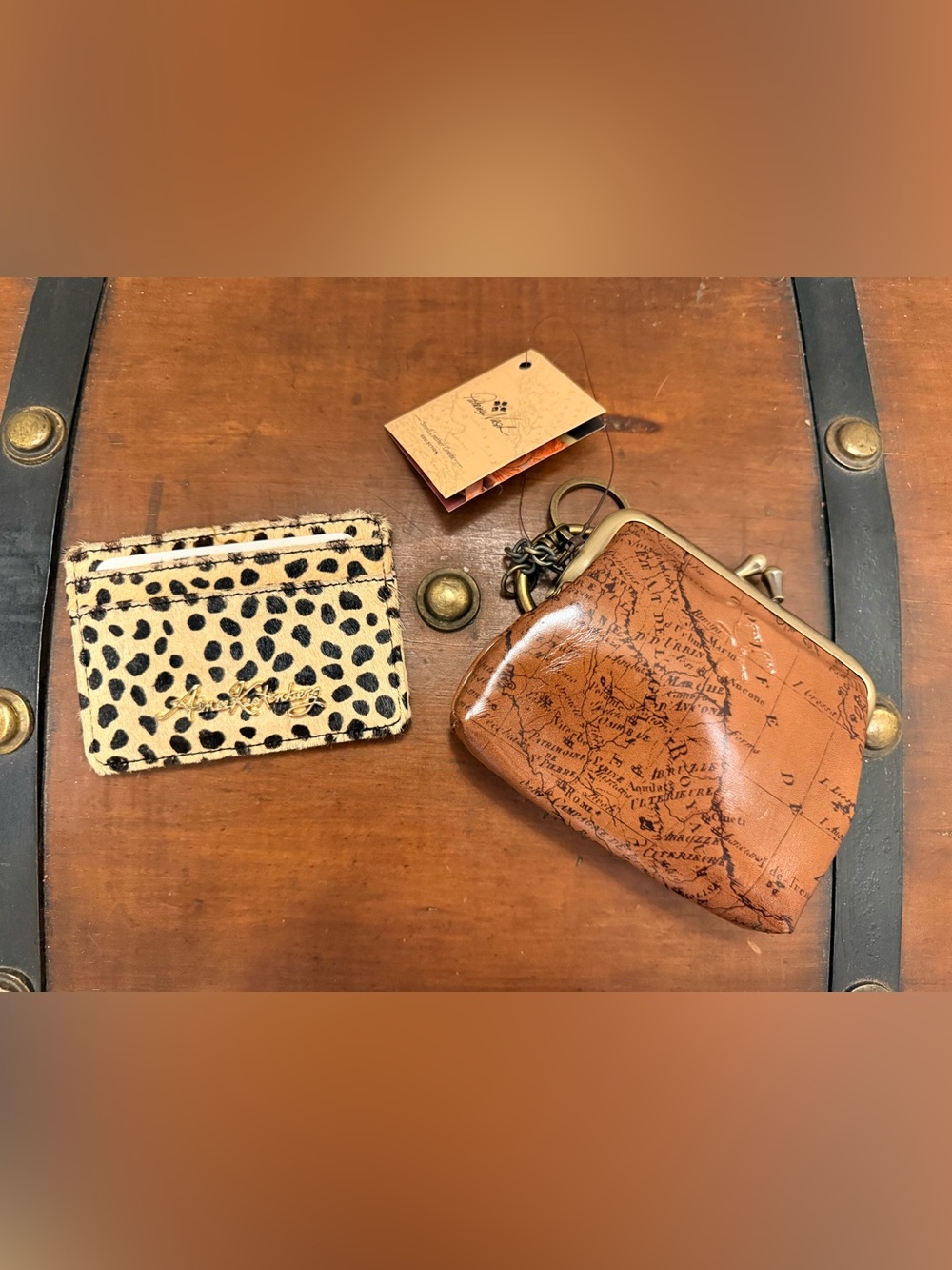 NWT Aimee Kestenberg Leopard Card Sleeve & Patricia Nash Map-Print Coin Pouch
